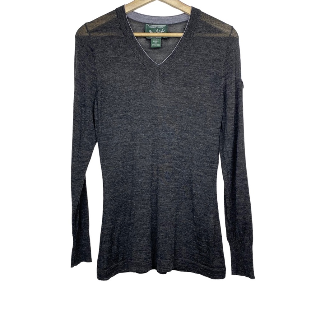 WOOLRICH Merino Wool Blend V-neck Sweater, Dark Grey, Size Medium